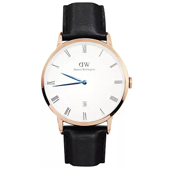 DW Daniel Wellington Dapper Sheffield 黑皮革錶帶 玫瑰金錶框 手錶/38mm1101DW