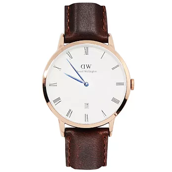 DW Daniel Wellington Dapper St Mawes 棕皮革錶帶 玫瑰金錶框 手錶/38mm1100DW