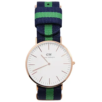 DW Daniel Wellington Warwick 藍綠尼龍錶帶 玫瑰金框 手錶/40mm0105DW