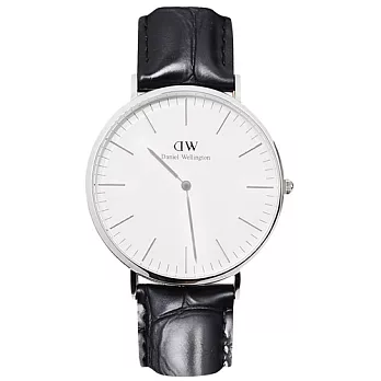 DW Daniel Wellington Classic Reading 黑鱷皮革錶帶 銀錶框 手錶/36mm0613DW
