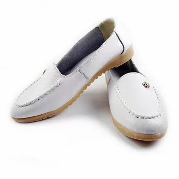 【Moscova】手工真皮系列。素色玫瑰裝飾休閒鞋36白色