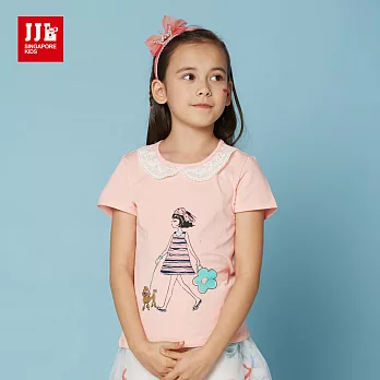 JJLKIDS夢幻蕾絲圓領逛街女孩T恤(粉膚)120粉膚