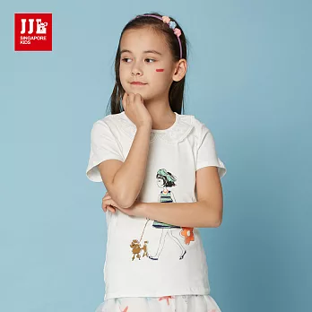 JJLKIDS夢幻蕾絲圓領逛街女孩T恤(乳白)120乳白