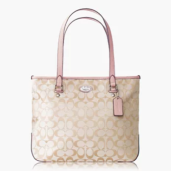 【COACH 實搭耐用】織布 / 手提 / 肩背托特包_卡其粉