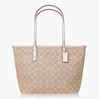 【COACH 實搭耐用】PVC / 手提 / 肩背托特包_卡其粉