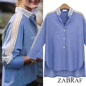 【BR】領子造型簍空條紋襯衫-XL~4XL可選(現貨+預購)XL藍條紋