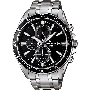 CASIO EDIFICE 焦點視角三眼計時賽車腕錶-黑框銀鋼帶