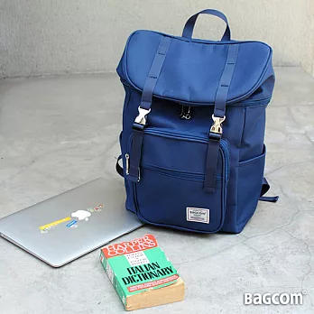 Bagcom Masaki 休閒雙釦後背包-深藍(13吋筆電MAC book OK)
