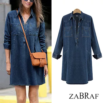 【BR】棉質丹寧牛仔連身裙 XL-XXXL可選(現貨+預購)XL藍色