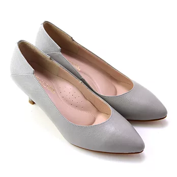 ◤Green Phoenix◥柔順質感極簡素面皮革壓花紋全真皮尖頭低跟包鞋4.5灰色