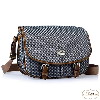 【a Lady ’s真皮】可樂美千鳥紋掀蓋多隔層斜背包(灰黑)