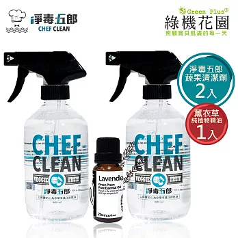 【綠機花園】奶瓶蔬果清潔三件組《薰衣草香氛》-奶瓶蔬果清潔劑 2入+薰衣草純植物精油20mlx1入