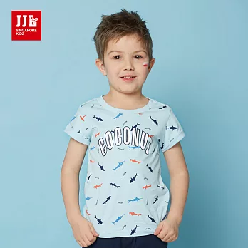 JJLKIDS 可愛鯊魚印花純棉上衣(淺藍)105淺藍
