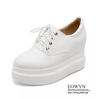 EOWYN.時尚圓頭系帶休閒平底內增高包鞋EMD04263-87/3色/34-39碼現貨+預購34白色