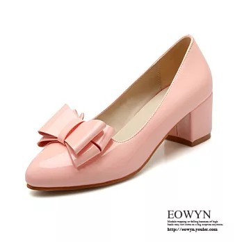 EOWYN.時尚新款蝴蝶結粗跟中跟包鞋EMD04267-77/5色/34-39碼現貨+預購34粉色