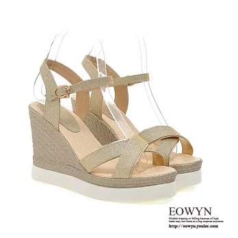 EOWYN.韓系時尚新款釦環坡跟楔型涼鞋EMD04286-68/3色/34-39碼現貨+預購34金色