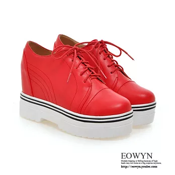 EOWYN.歐美百搭圓頭系帶休閒平底內增高包鞋EMD04297-74/3色/34-39碼現貨+預購34紅色