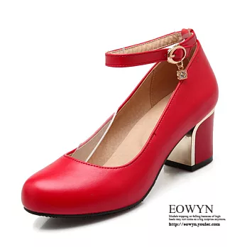 EOWYN.時尚潮流新款釦環粗跟中跟包鞋EMD04200-59/4色/34-39碼現貨+預購34紅色