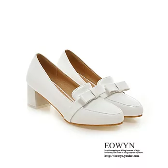EOWYN.韓系百搭蝴蝶結粗跟中跟包鞋EMD04205-59/3色/34-39碼現貨+預購34白色