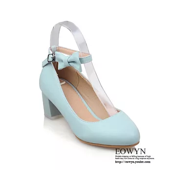 EOWYN.甜美清新蝴蝶結釦環粗跟中跟包鞋EMD04206-62/3色/34-39碼現貨+預購34藍色