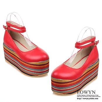 EOWYN．鬆糕鞋圓頭釦環七彩厚底包鞋EMD04212-69/2色/34-39碼現貨+預購34紅色