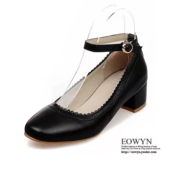 EOWYN.韓系燒花釦環粗跟中跟包鞋EMD04217-68/3色/34-39碼現貨+預購34黑色