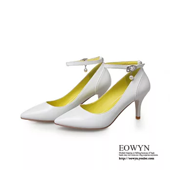 EOWYN.歐美時尚包鞋珍珠搭扣尖頭高跟鞋EMD04219-88/4色/34-39碼現貨+預購34白色