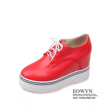 EOWYN．新款圓頭系帶休閒平底內增高包鞋EMD04181-66/3色/34-39碼現貨+預購34紅色