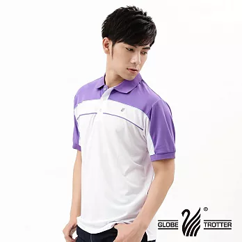 【遊遍天下】MIT台灣製男款抗UV涼爽吸濕排汗機能POLO衫(SV071)L白/紫