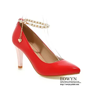 EOWYN.高跟鞋尖头水钻珍珠釦环细跟包鞋EMD04141-77/3色/34-39码现货+预购34紅色