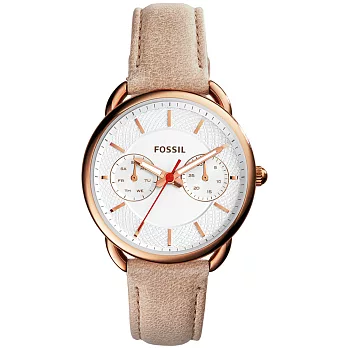 FOSSIL 精緻時尚日期腕錶-玫瑰金x深膚色皮帶