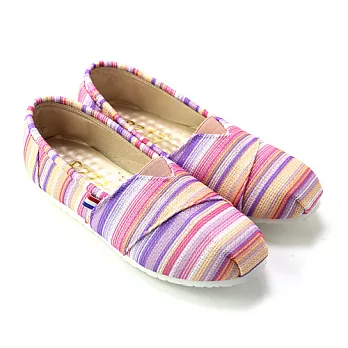 【Pretty】春夏繽紛線條懶人休閒平底鞋23粉紅色