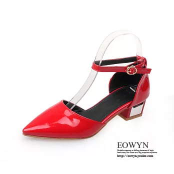 EOWYN.新款中空涼鞋釦環粗跟尖頭鞋EMD04302-65/4色/34-39碼現貨+預購34紅色