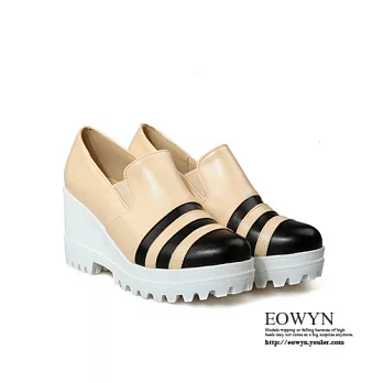 EOWYN.新款圓頭拼色休閒坡跟包鞋/楔型鞋EMD04314-66/4色/34-39碼現貨+預購34米色