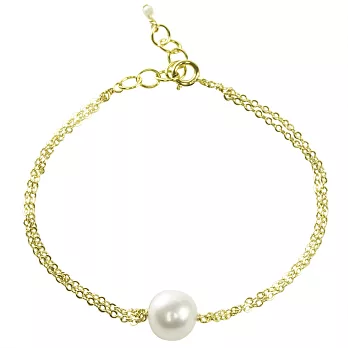 Dogeared 白色珍珠 金色手鍊 正圓款 925純銀鑲14K金 雙層鍊設計 可調式
