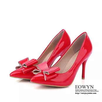EOWYN．新款時尚高跟鞋尖頭蝴蝶結細跟包鞋EMD04344-64/4色/34-39碼現貨+預購34紅色