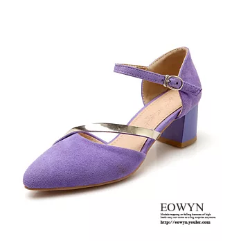 EOWYN.韓系新款涼鞋尖頭釦環中空粗跟包鞋EMD04351-60/4色/34-39碼現貨+預購34紫色