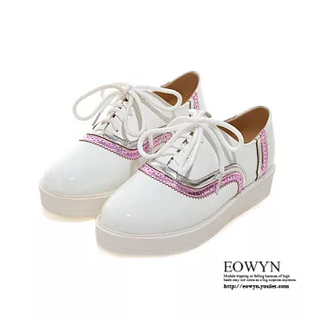 EOWYN.韓系時尚拼色燒花系帶休閒平底包鞋EMD04354-69/3色/34-39碼現貨+預購34白色