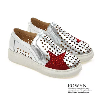 EOWYN.流行款圓頭拼色休閒平底包鞋/洞洞鞋EMD04355-66/2色/34-39碼現貨+預購34銀色