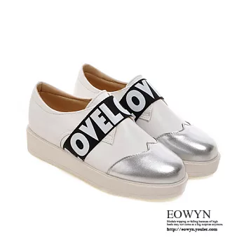 EOWYN.韓版圓頭拼色字母裝飾休閒平底包鞋EMD04356-69/2色/34-39碼現貨+預購34白色
