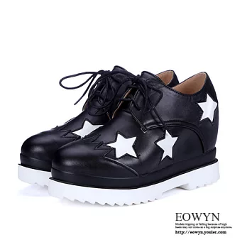 EOWYN．歐美圓頭系帶星星拼色內增高休閒包鞋EMD04363-77/2色/34-39碼現貨+預購34黑色