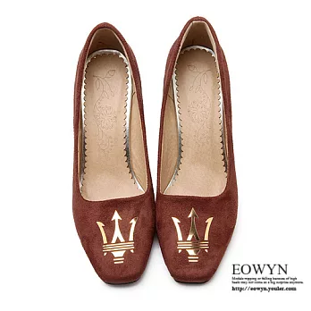 EOWYN．歐美時尚方頭粗跟高跟包鞋EMD04337-68/3色/34-39碼現貨+預購34棕色