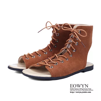 EOWYN.日韓系百搭系帶平底羅馬涼鞋EMD04378-65/2色/34-39碼現貨+預購34棕色