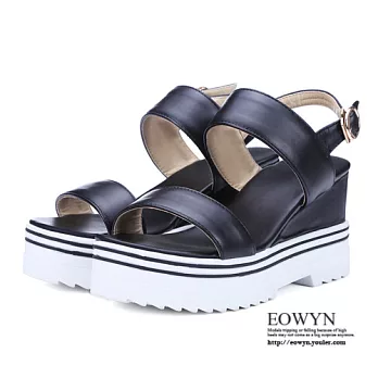 EOWYN.韓系一字寬版釦環厚底楔型涼鞋EMD04381-66/2色/34-39碼現貨+預購34黑色