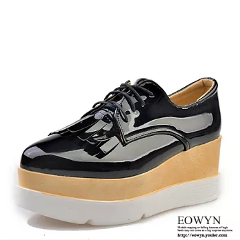 EOWYN.學院風時尚流蘇系帶厚底鬆糕休閒包鞋EMD04396-74/2色/34-39碼現貨+預購34黑色