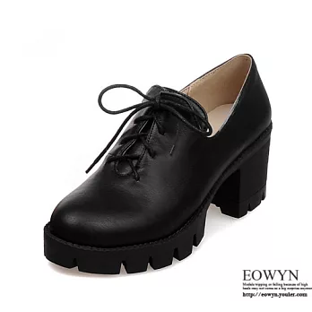 EOWYN.日系時尚百搭系帶粗跟包鞋/牛津鞋EMD04400-67/3色/34-39碼現貨+預購34黑色
