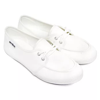 【Pretty】簡約設計綁帶平底休閒帆布鞋23米色