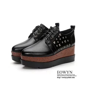 EOWYN.歐美風尖頭鉚釘系帶厚底紳士包鞋/牛津鞋EMD04441-77/3色/34-39碼現貨+預購34黑色