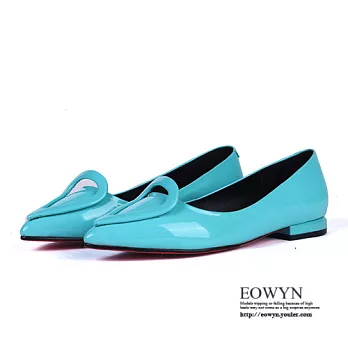 EOWYN．韓系百搭新款尖頭蝴蝶結平跟低跟包鞋EMD04442-77/3色/34-39碼現貨+預購34藍色