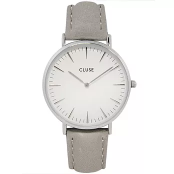 (預購)5/1~5/7 Cluse 波西米亞銀色系列 白錶盤/粉灰皮革錶帶手錶38mm